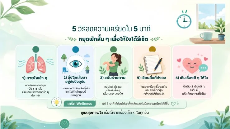 5 วิธีลดความเครียดใน 5 นาที