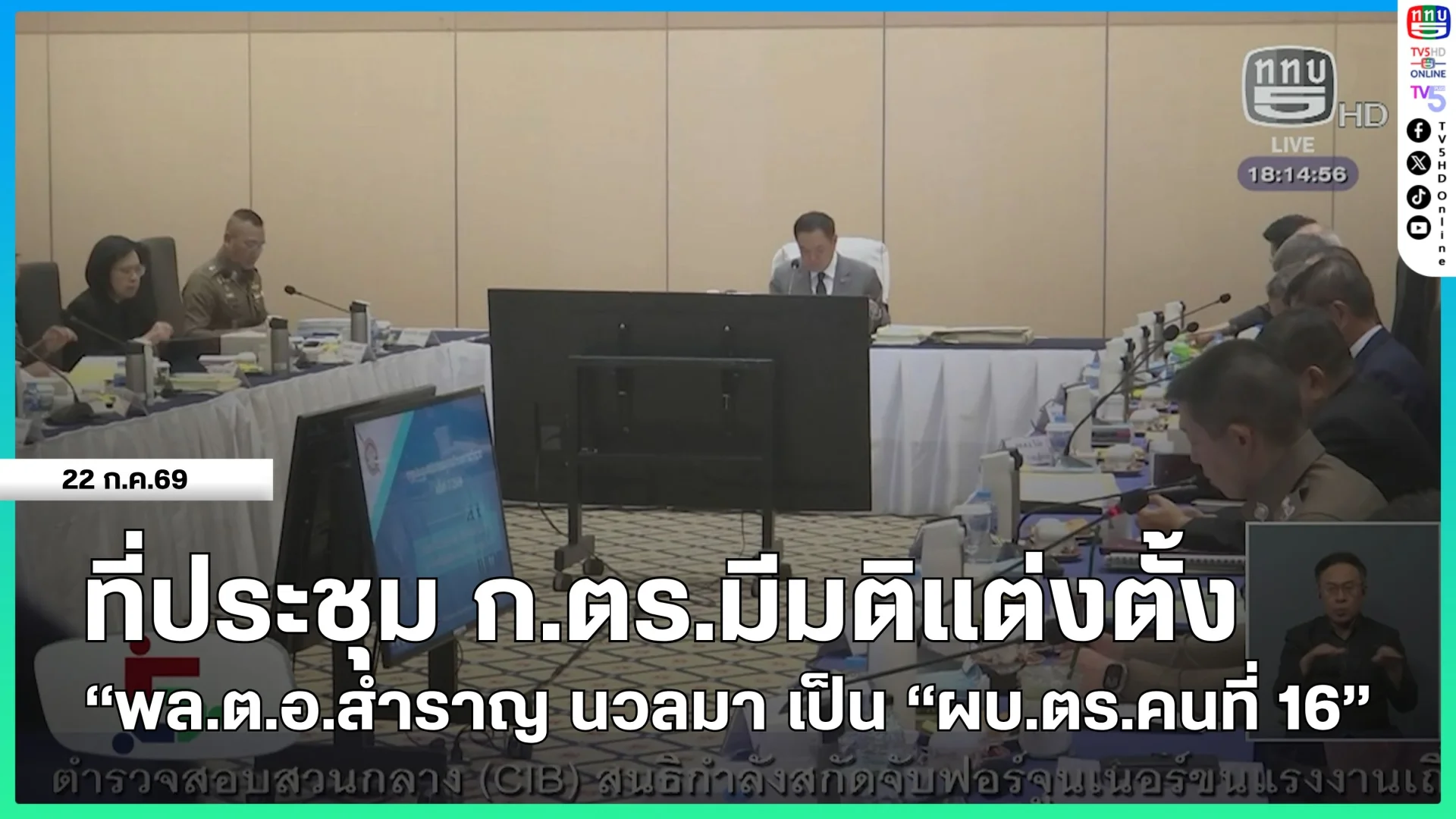 ที่ประชุม ก.ตร.มีมติแต่งตั้ง "พล.ต.อ.สำราญ นวลมา" เป็น "ผบ.ตร.คนที่ 16"