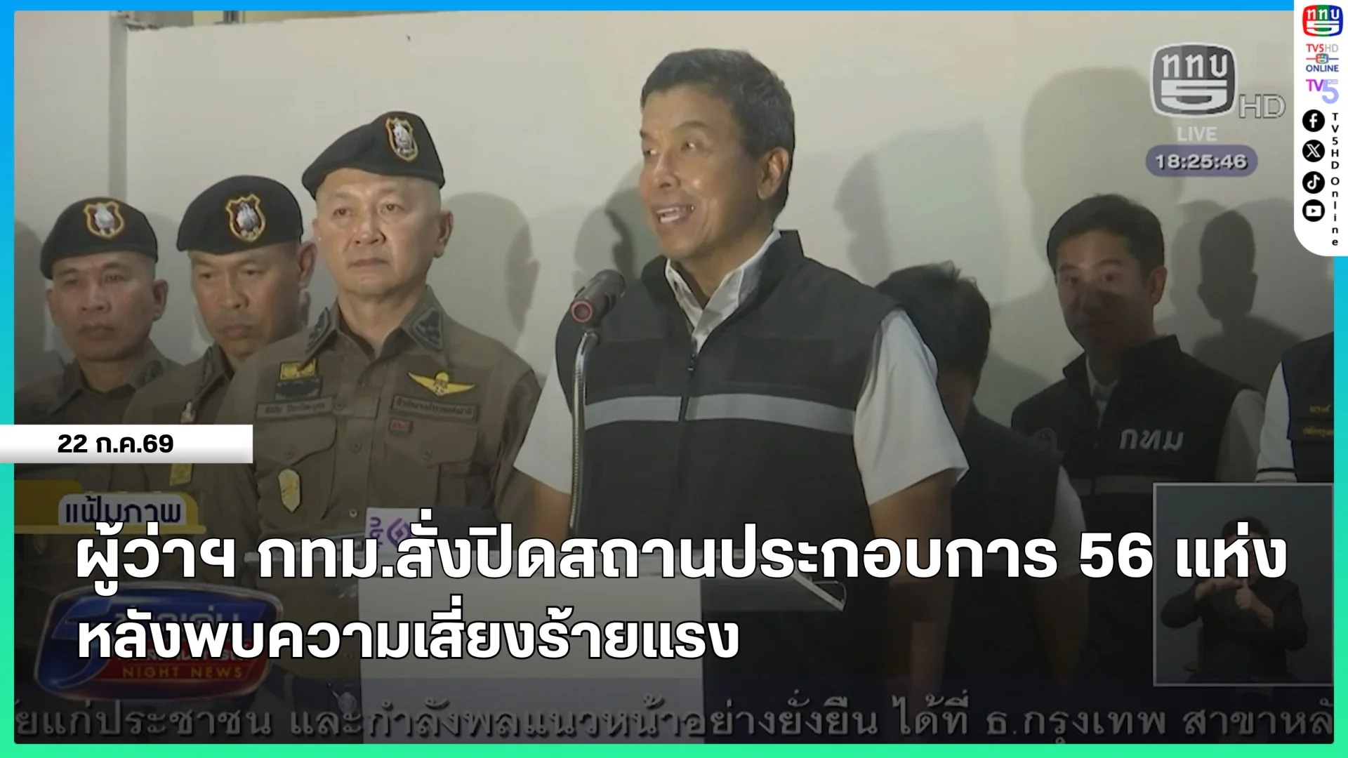 ผู้ว่าฯ กทม.สั่งปิดสถานประกอบการ 56 แห่งหลังพบความเสี่ยงร้ายแรง