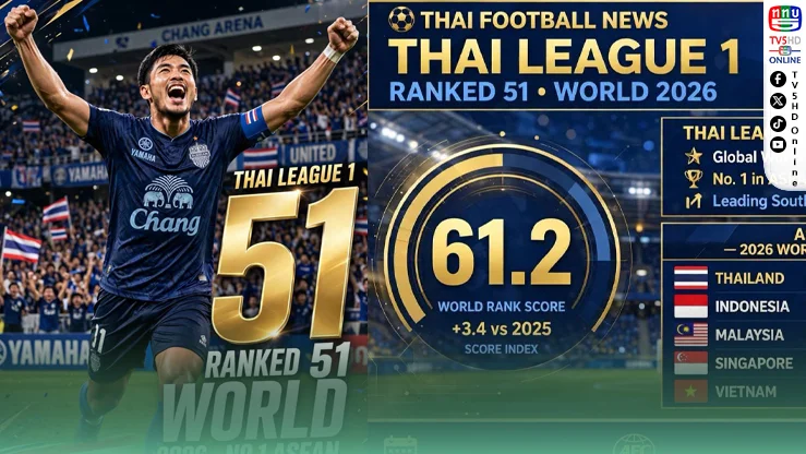 ไทยลีกพุ่งที่ 51 โลก! ครองเบอร์ 1 อาเซียน