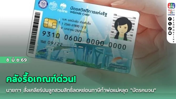 คลังรื้อเกณฑ์ด่วน! นายกฯ สั่งเคลียร์ปมลูกสวมสิทธิ์ลดหย่อนภาษีทําพ่อแม่หลุด "บัตรคนจน" ขู่ตัดพวกไม่จนจริง