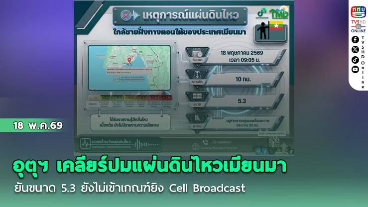 อุตุฯ เคลียร์ปมแผ่นดินไหวเมียนมา ยันขนาด 5.3 ยังไม่เข้าเกณฑ์ยิง Cell Broadcast