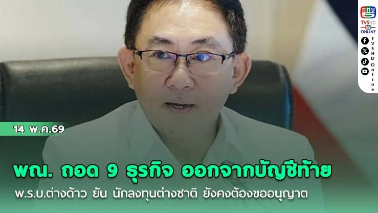 พณ. ถอด 9 ธุรกิจ ออกจากบัญชีท้าย พ.ร.บ.ต่างด้าว ยัน นักลงทุนต่างชาติ ยังคงต้องขออนุญาต