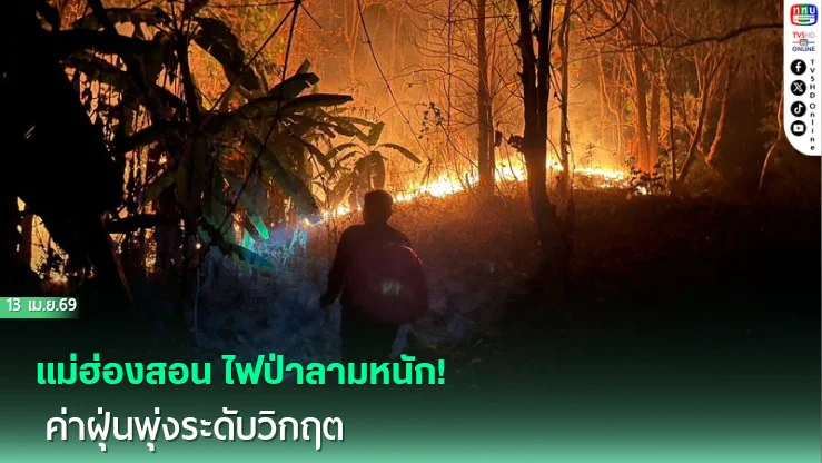 แม่ฮ่องสอน ไฟป่าลามหนัก! ค่าฝุ่นพุ่งระดับวิกฤต
