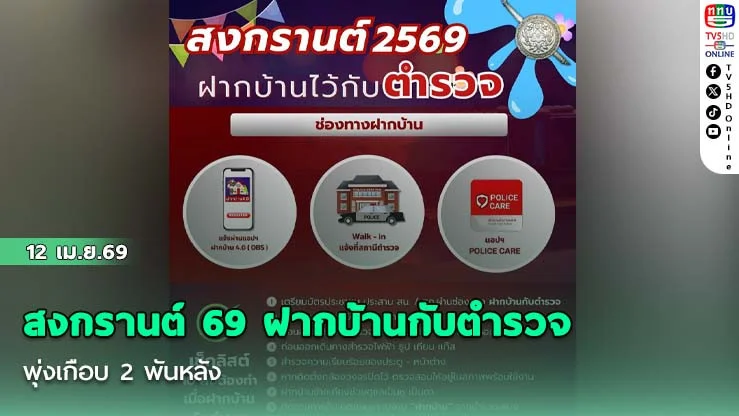 สงกรานต์ 69 ฝากบ้านกับตํารวจพุ่งเกือบ 2 พันหลัง