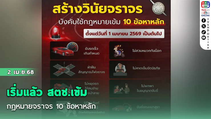 เริ่มแล้ว สตช.เข้มกฎหมายจราจร 10 ข้อหาหลัก