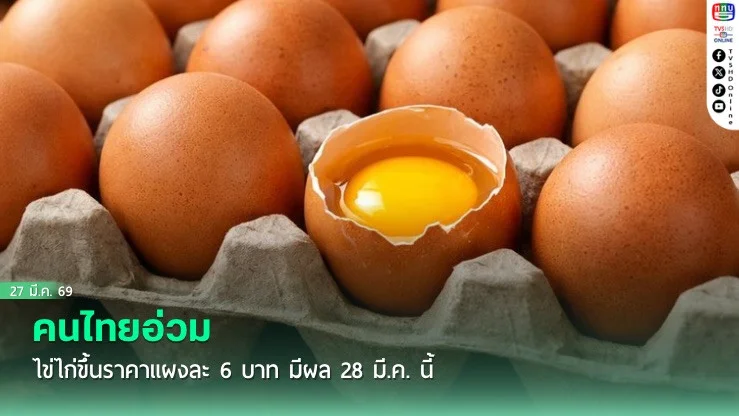 คนไทยอ่วม! ไข่ไก่ขึ้นราคาแผงละ 6 บาท มีผล 28 มี.ค. นี้