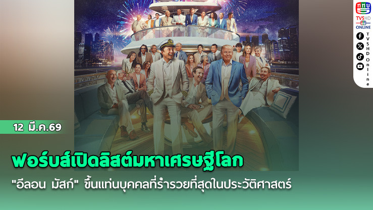 ฟอร์บส์เปิดลิสต์มหาเศรษฐีโลก "อีลอน มัสก์"  ขึ้นแท่นบุคคลที่ร่ํารวยที่สุดในประวัติศาสตร์