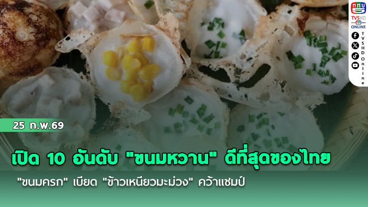 เปิด 10 อันดับ "ขนมหวาน" ดีที่สุดของไทยจากเว็บดัง  "ขนมครก" เบียด "ข้าวเหนียวมะม่วง" คว้าแชมป์
