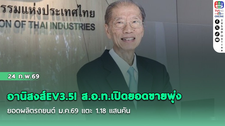 อานิสงส์EV3.5! ส.อ.ท.เปิดยอดขายพุ่ง-ยอดผลิตรถยนต์ ม.ค.69 แตะ 1.18 แสนคัน