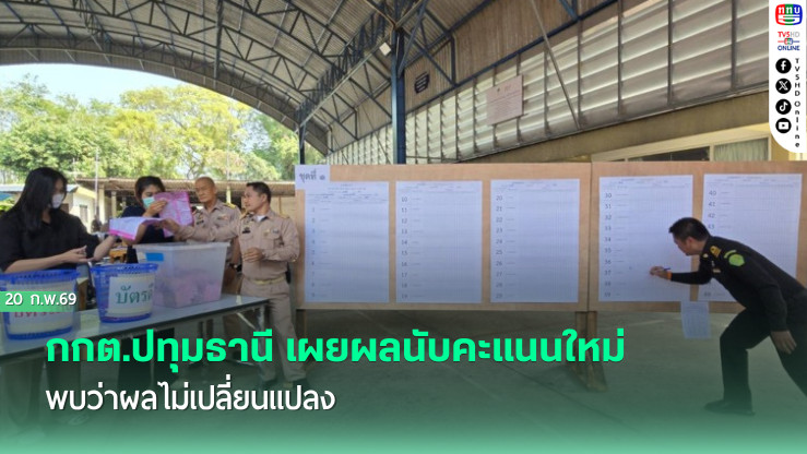 กกต.ปทุมธานี เผยผลนับคะแนนใหม่ เขตเลือกตั้งที่ 7 ปทุมธานี เฉพาะบัตรเลือกตั้งล่วงหน้า และบัตรนอกราชอาณาจักร พบว่าผลไม่เปลี่ยนแปลง พรรคประชาชน ชนะ พรรคภูมิใจไทย แต่คะแนนขยับ 1 คะแนน