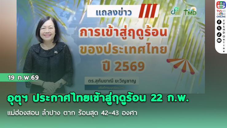 อุตุฯ ประกาศไทยเข้าสู่ฤดูร้อน 22 ก.พ. แม่ฮ่องสอน ลําปาง ตาก ร้อนสุด 42–43 องศา