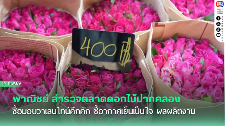 พาณิชย์ สํารวจตลาดดอกไม้ปากคลอง ซื้อมอบวาเลนไทน์คึกคัก ชี้อากาศเย็นเป็นใจ ผลผลิตงาม