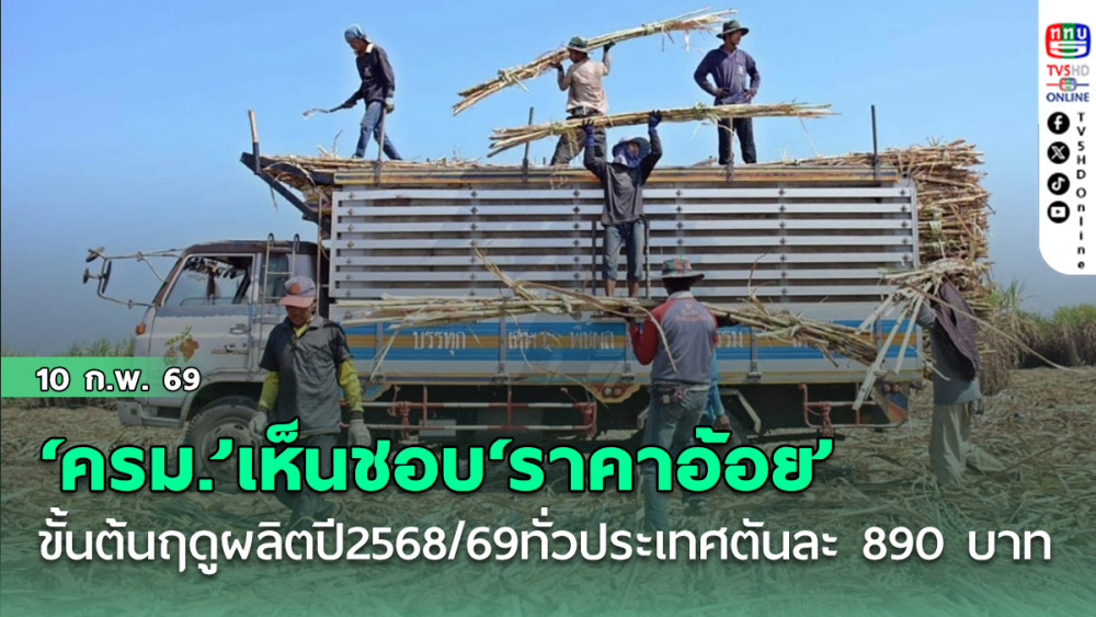 ‘ครม.’เห็นชอบ‘ราคาอ้อย’ขั้นต้นฤดูผลิตปี2568/69ทั่วประเทศตันละ 890 บาท