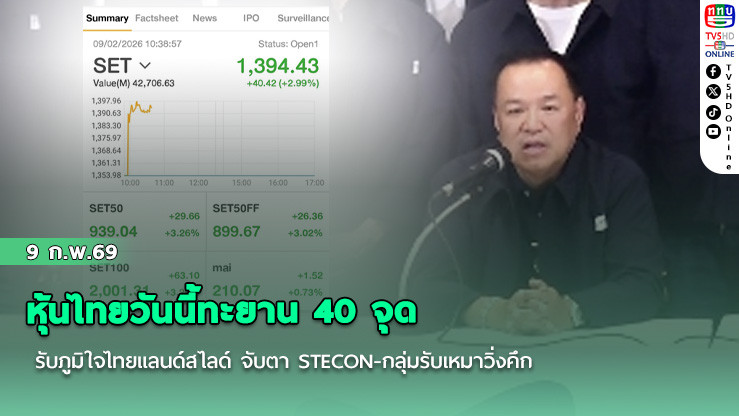 หุ้นไทยวันนี้ทะยาน 40 จุด รับภูมิใจไทยแลนด์สไลด์ จับตา STECON-กลุ่มรับเหมาวิ่งคึก