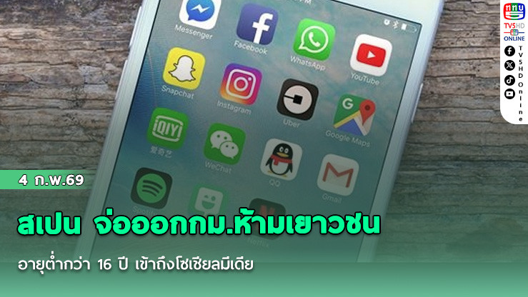 สเปน จ่อออกกม.ห้ามเยาวชน อายุต่ํากว่า 16 ปี เข้าถึงโซเชียลมีเดีย