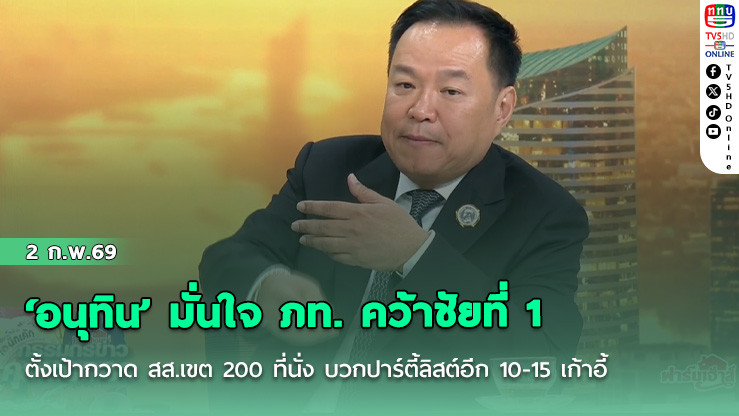 ‘อนุทิน’ มั่นใจ ภท. คว้าชัยที่ 1 ตั้งเป้ากวาด สส.เขต 200 ที่นั่ง บวกปาร์ตี้ลิสต์อีก 10-15 เก้าอี้