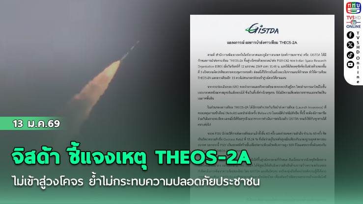 จิสด้า ชี้แจงเหตุ THEOS-2A ไม่เข้าสู่วงโคจร ย้ําไม่กระทบความปลอดภัยประชาชน