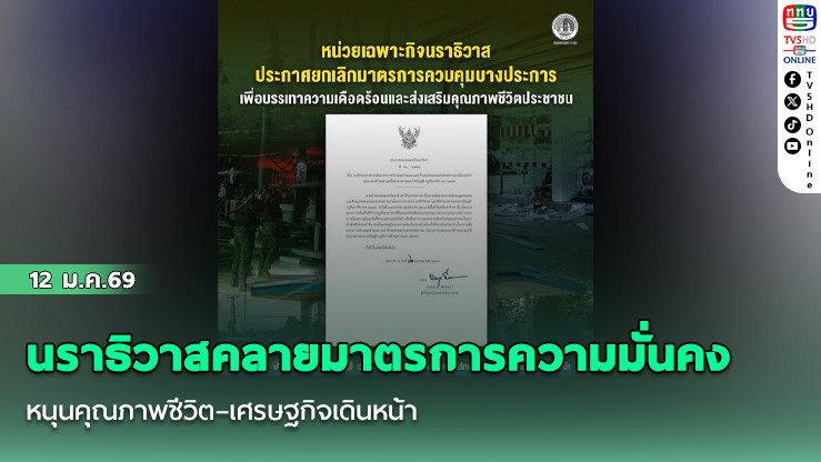 นราธิวาสคลายมาตรการความมั่นคง หนุนคุณภาพชีวิต–เศรษฐกิจเดินหน้า