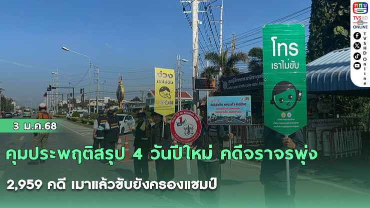 คุมประพฤติสรุป 4 วันปีใหม่ คดีจราจรพุ่ง 2,959 คดี เมาแล้วขับยังครองแชมป์