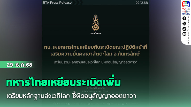 ทหารไทยเหยียบระเบิดเพิ่ม  เตรียมหลักฐานส่งเวทีโลก ชี้ผิดอนุสัญญาออตตาวา