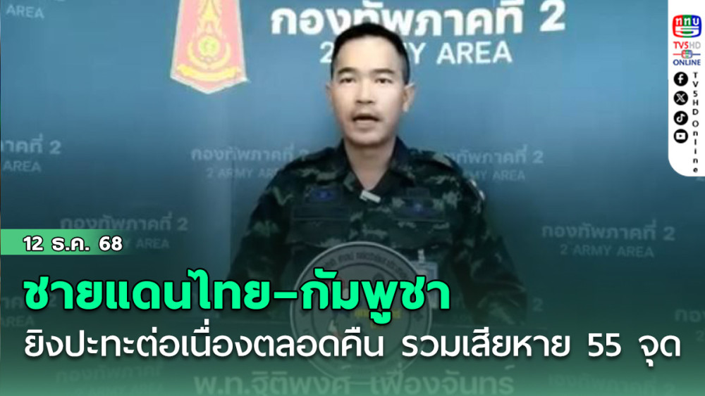 ชายแดนไทย–กัมพูชายิงปะทะต่อเนื่องตลอดคืน รวมเสียหาย 55 จุด