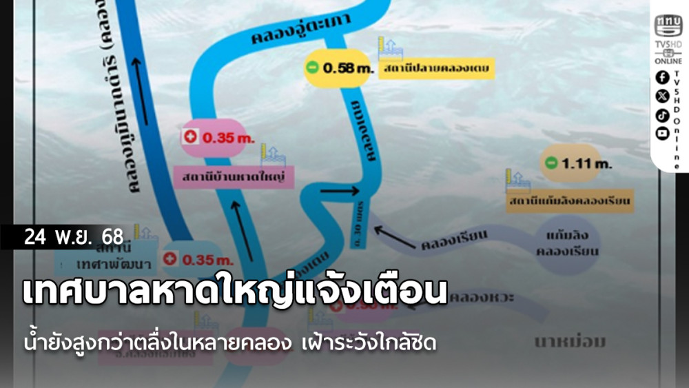 เทศบาลหาดใหญ่แจ้งเตือน น้ํายังสูงกว่าตลื่งในหลายคลอง เฝ้าระวังใกล้ชิด