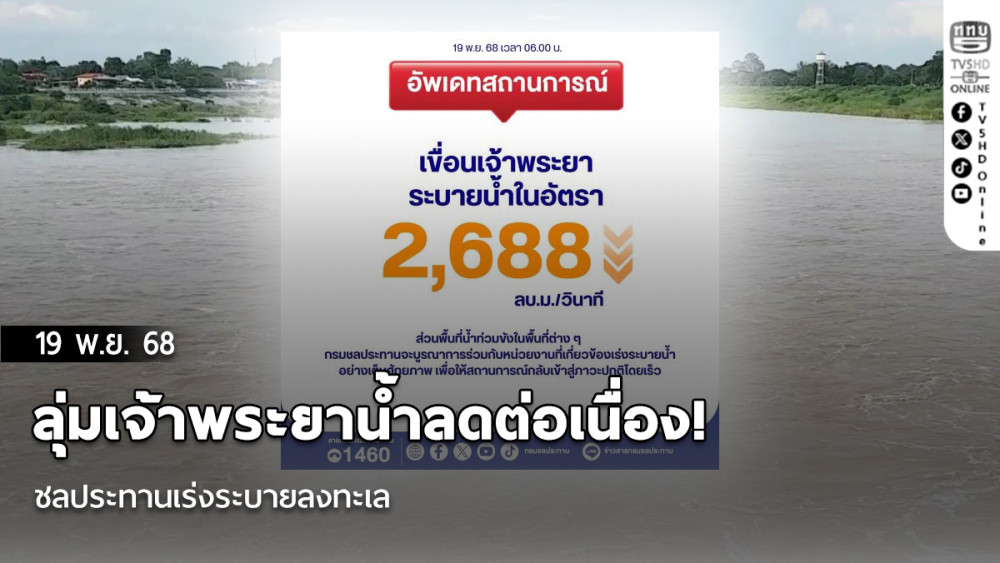 ลุ่มเจ้าพระยาน้ําลดต่อเนื่อง! ชลประทานเร่งระบายลงทะเล