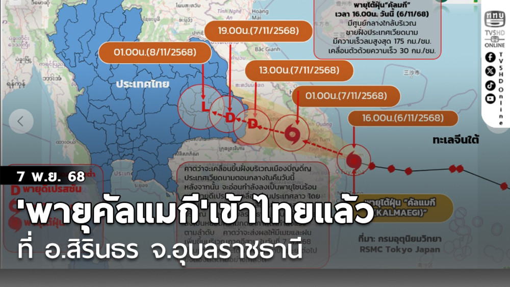 'พายุคัลแมกี'เข้าไทยแล้ว ที่ อ.สิรินธร จ.อุบลราชธานี