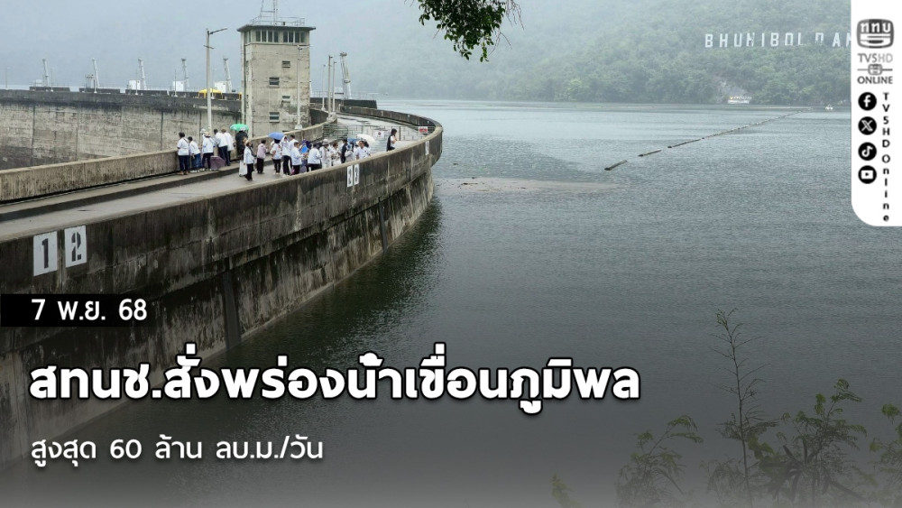 สทนช.สั่งพร่องน้ําเขื่อนภูมิพล สูงสุด 60 ล้าน ลบ.ม./วัน