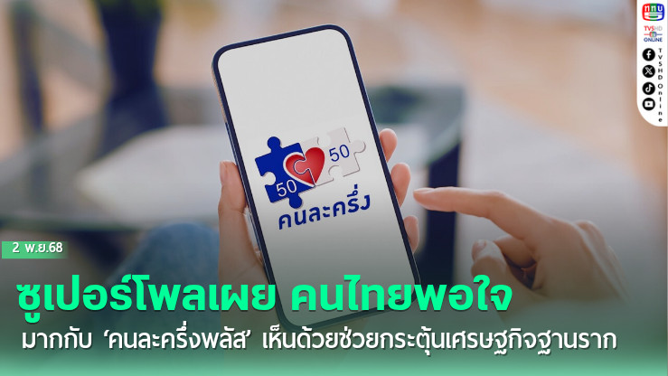 ซูเปอร์โพลเผย คนไทยพอใจมากกับ ‘คนละครึ่งพลัส’ เห็นด้วยช่วยกระตุ้นเศรษฐกิจฐานราก