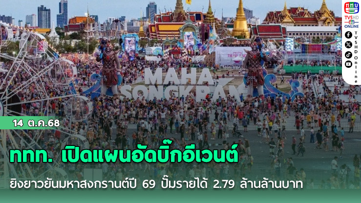 ททท. เปิดแผนอัดบิ๊กอีเวนต์ยิงยาวยันมหาสงกรานต์ปี 69 ปั๊มรายได้ 2.79 ล้านล้านบาท