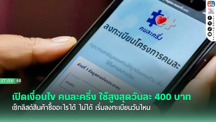 เปิดเงื่อนไข คนละครึ่ง ใช้สูงสุดวันละ 400 บาท เช็กลิสต์สินค้าซื้ออะไรได้ ไม่ได้ เริ่มลงทะเบียนวันไหน