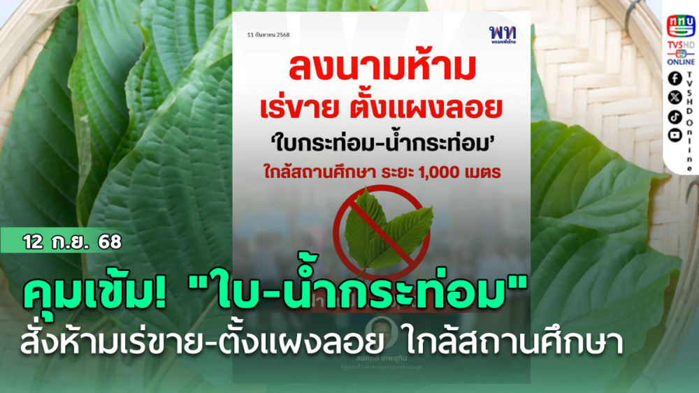 คุมเข้ม! สั่งห้ามเร่ขาย-ตั้งแผงลอย "ใบ-น้ํากระท่อม" ใกล้สถานศึกษา ฝ่าฝืนปรับ 50,000 บาท