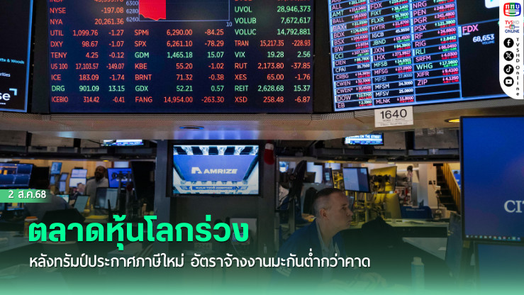 ตลาดหุ้นโลกร่วง หลังทรัมป์ประกาศภาษีใหม่ อัตราจ้างงานมะกันต่ำกว่าคาด