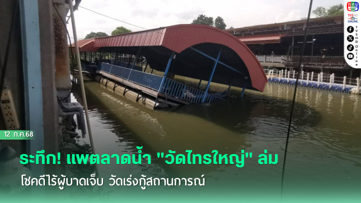 ระทึก! แพตลาดน้ำ "วัดไทรใหญ่" ล่ม โชคดีไร้ผู้บาดเจ็บ วัดเร่งกู้สถานการณ์