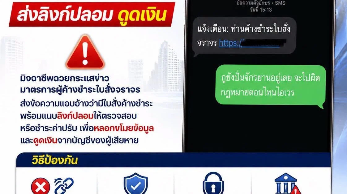 ตร.เตือน! โดนหลอกแน่ถ้าคลิก SMS ทวงค่าปรับจราจร