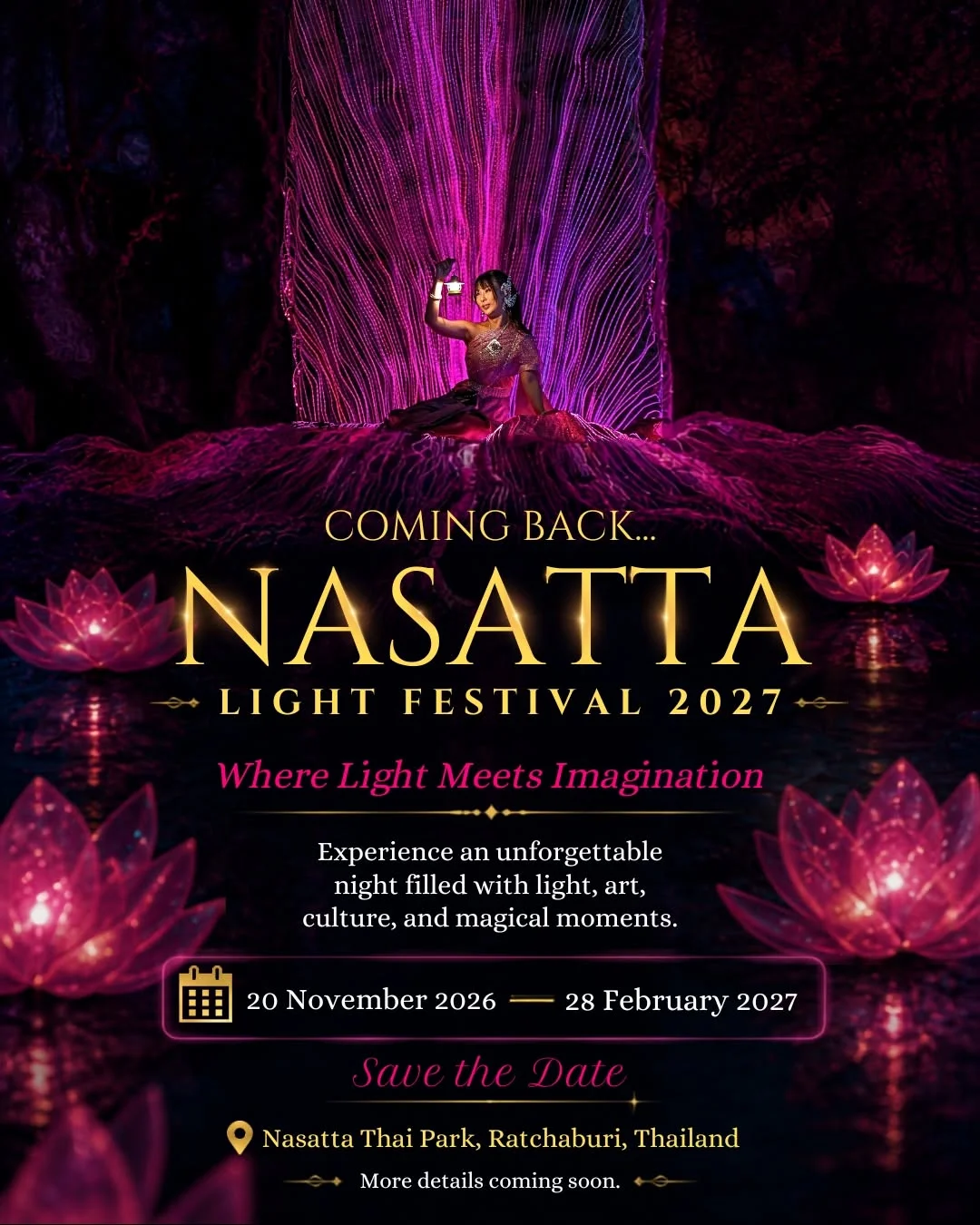 พิกัดถ่ายรูปข้ามปี! NASATTA LIGHT FESTIVAL 2027 สาดไฟล้านดวงทะลุมิติ 9 ธาตุ