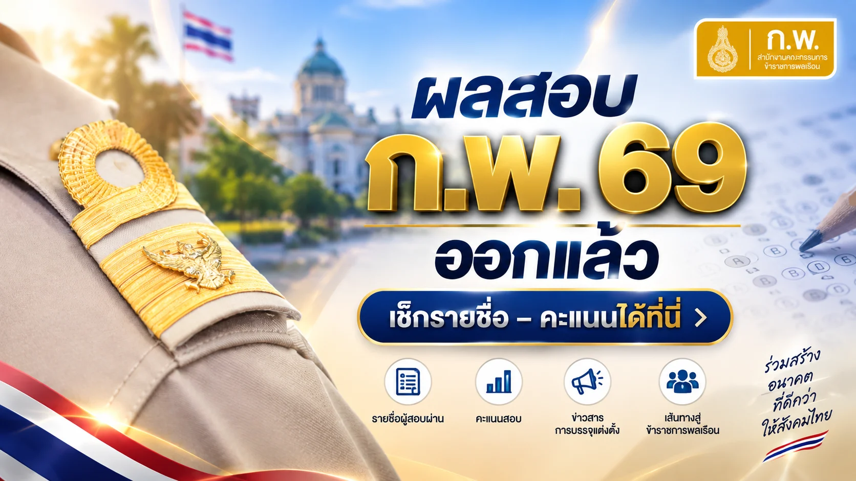 ผลสอบ ก.พ. 69 ออกแล้ว เช็กรายชื่อ–คะแนนได้ที่นี่