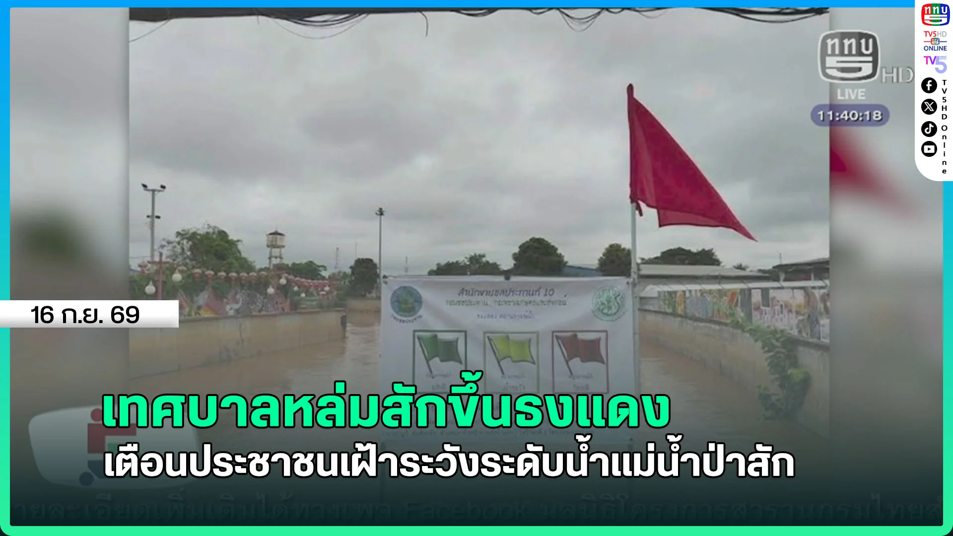 เทศบาลหล่มสักขึ้นธงแดง เตือนประชาชนเฝ้าระวังระดับน้ำแม่น้ำป่าสัก