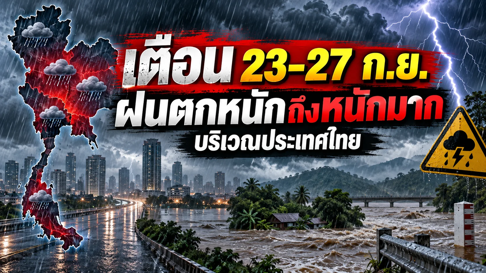 รับมือฝนถล่ม! หย่อมความกดอากาศต่ำจ่อเข้าไทย 23–27 ก.ย. ระวังน้ำท่วมฉับพลัน