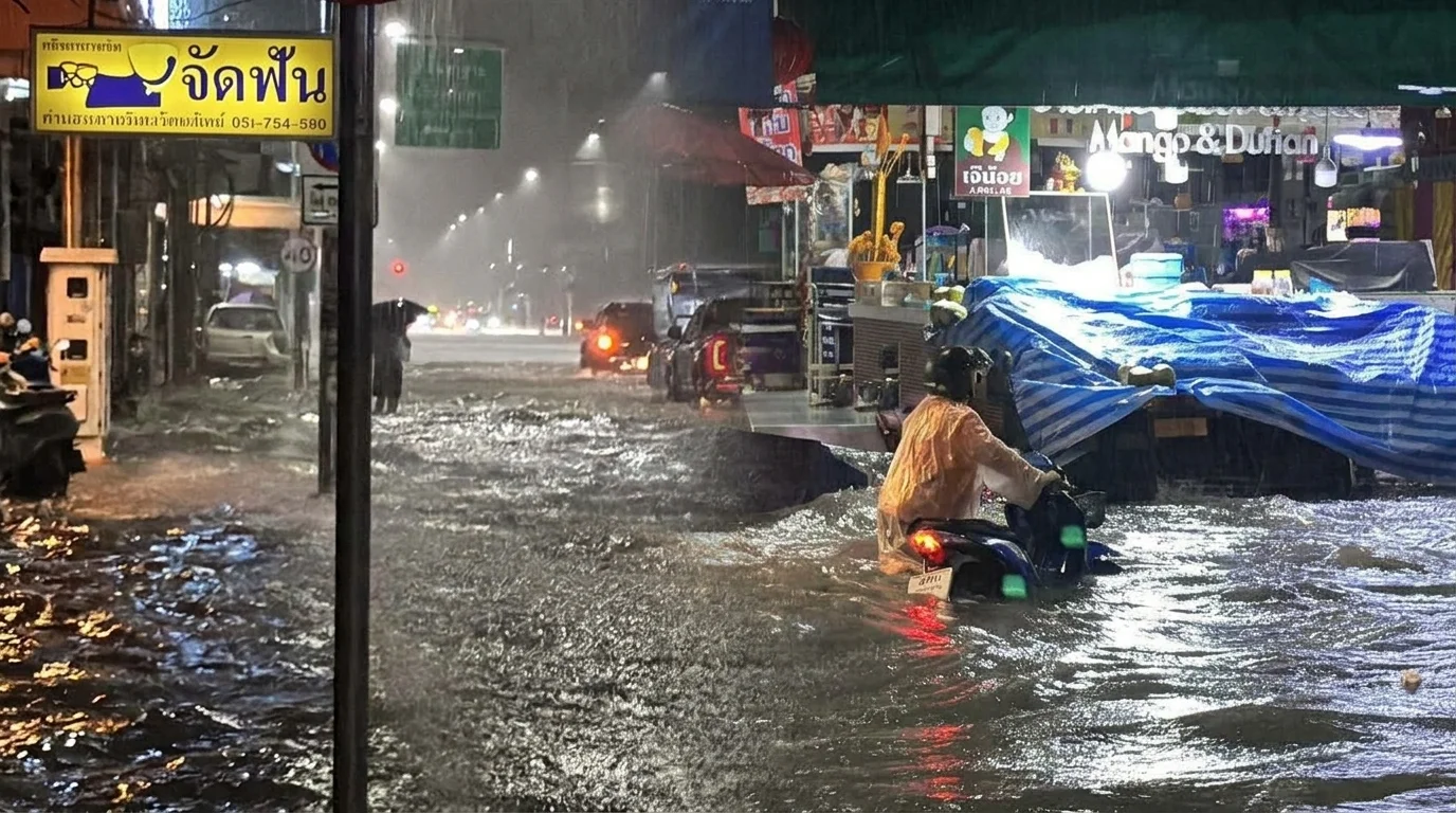 พัทยาอ่วม! ฝนตกหนักทำน้ำทะลักท่วมเมือง ชาวบ้านขนของหนีน้ำไม่ทัน