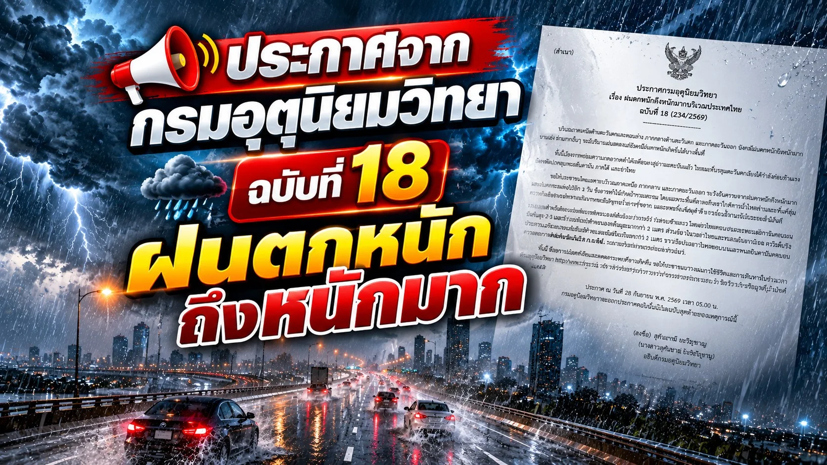 กรมอุตุฯ ประกาศเตือน ฉบับ18 ภาคกลาง ภาคตะวันออก ฝนตกหนัก70%
