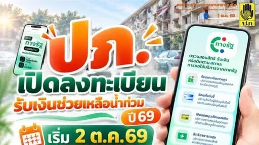 ดีเดย์ 2 ต.ค.! เปิดลงทะเบียนเยียวยาน้ำท่วมผ่านแอป “ทางรัฐ”