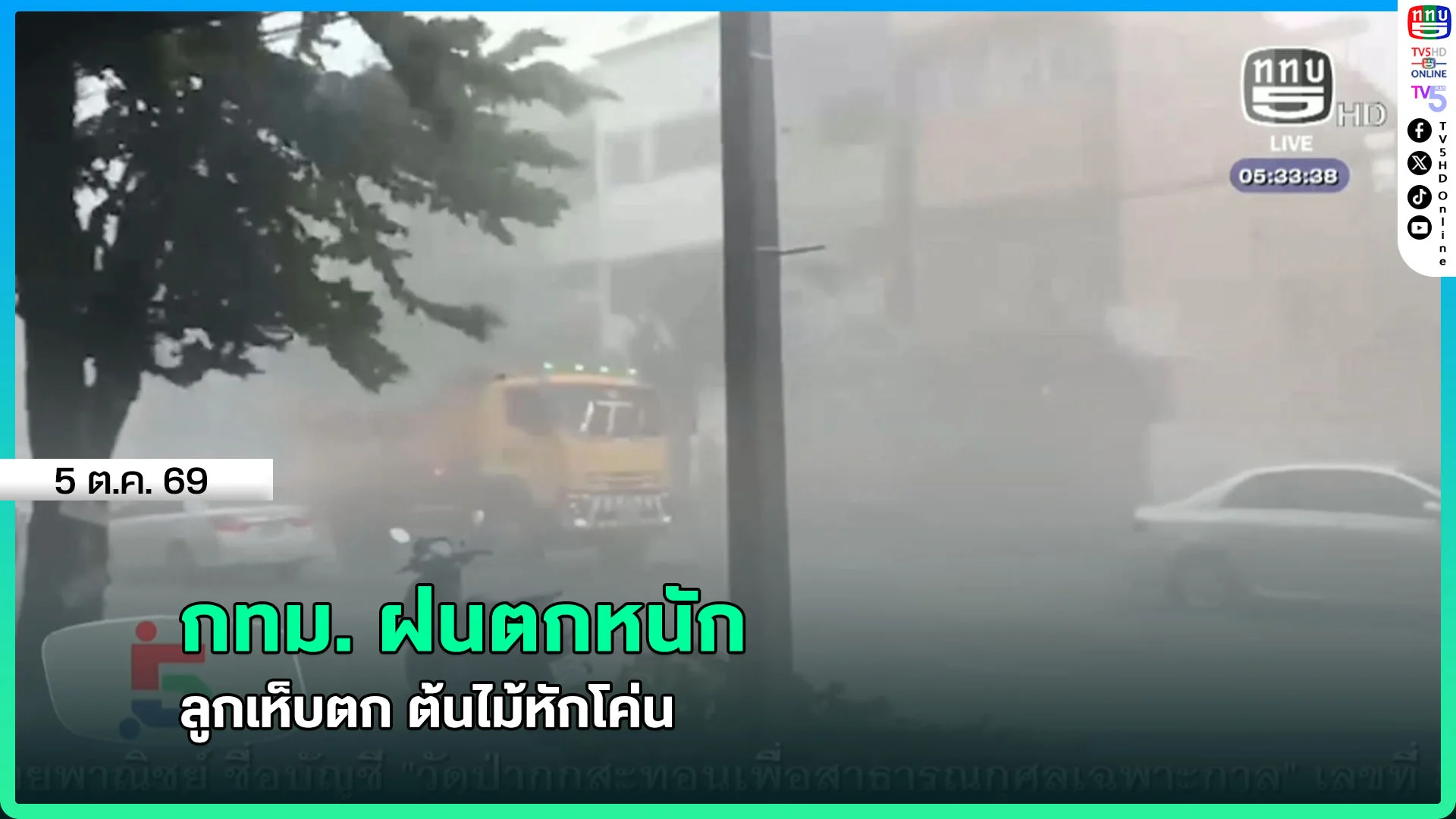 กทม. ฝนตกหนัก ลูกเห็บตก ต้นไม้หักโค่น