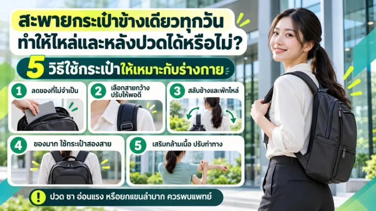 “สะพายกระเป๋าข้างเดียวทุกวัน” ทำให้ไหล่และหลังปวดได้หรือไม่? 5 วิธีใช้กระเป๋าให้เหมาะกับร่างกาย