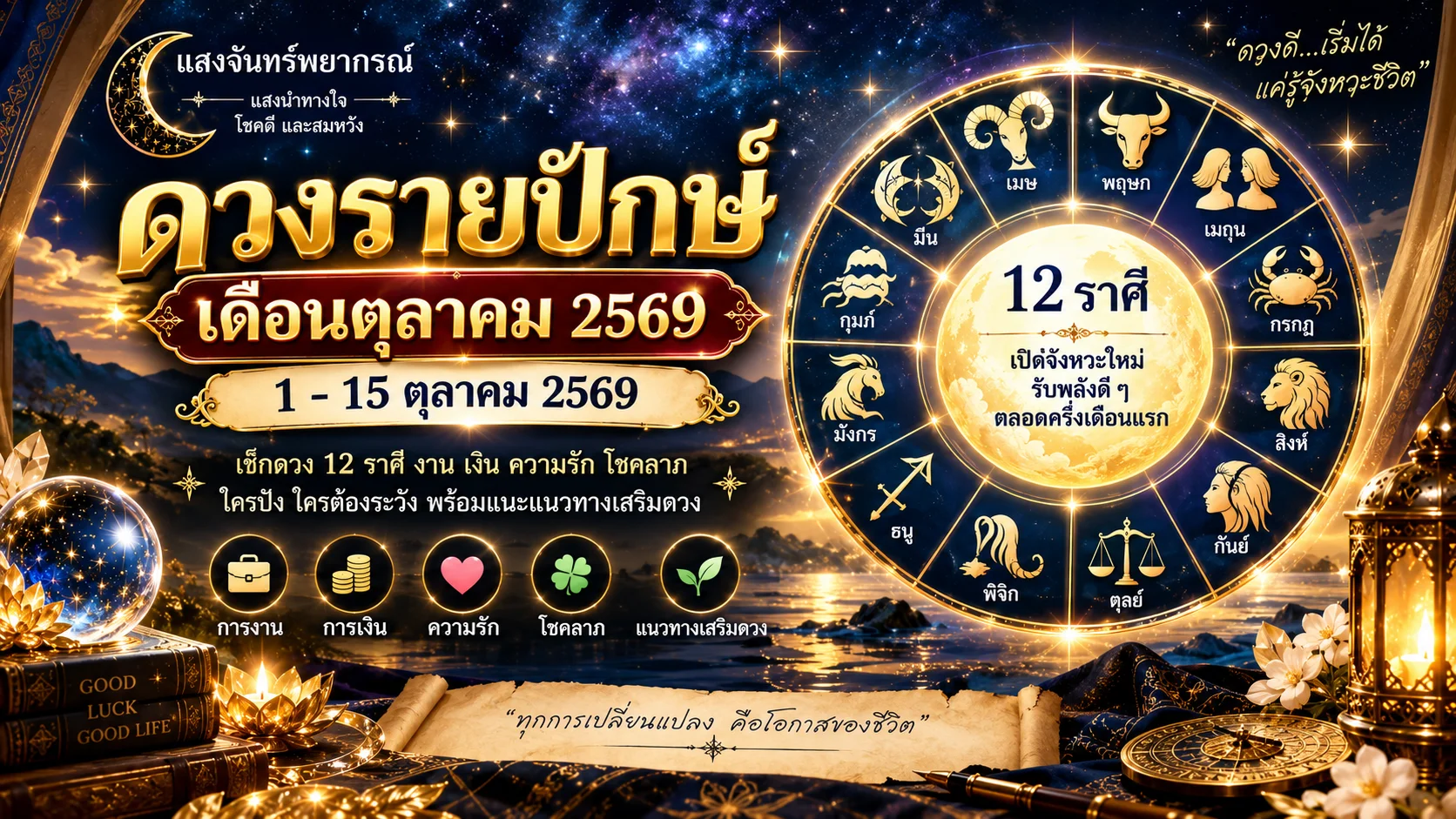 ตุลาคมนี้ดวงใครกำลังเปลี่ยน? เช็ก 12 ราศี งาน เงิน ความรัก และโชคลาภ