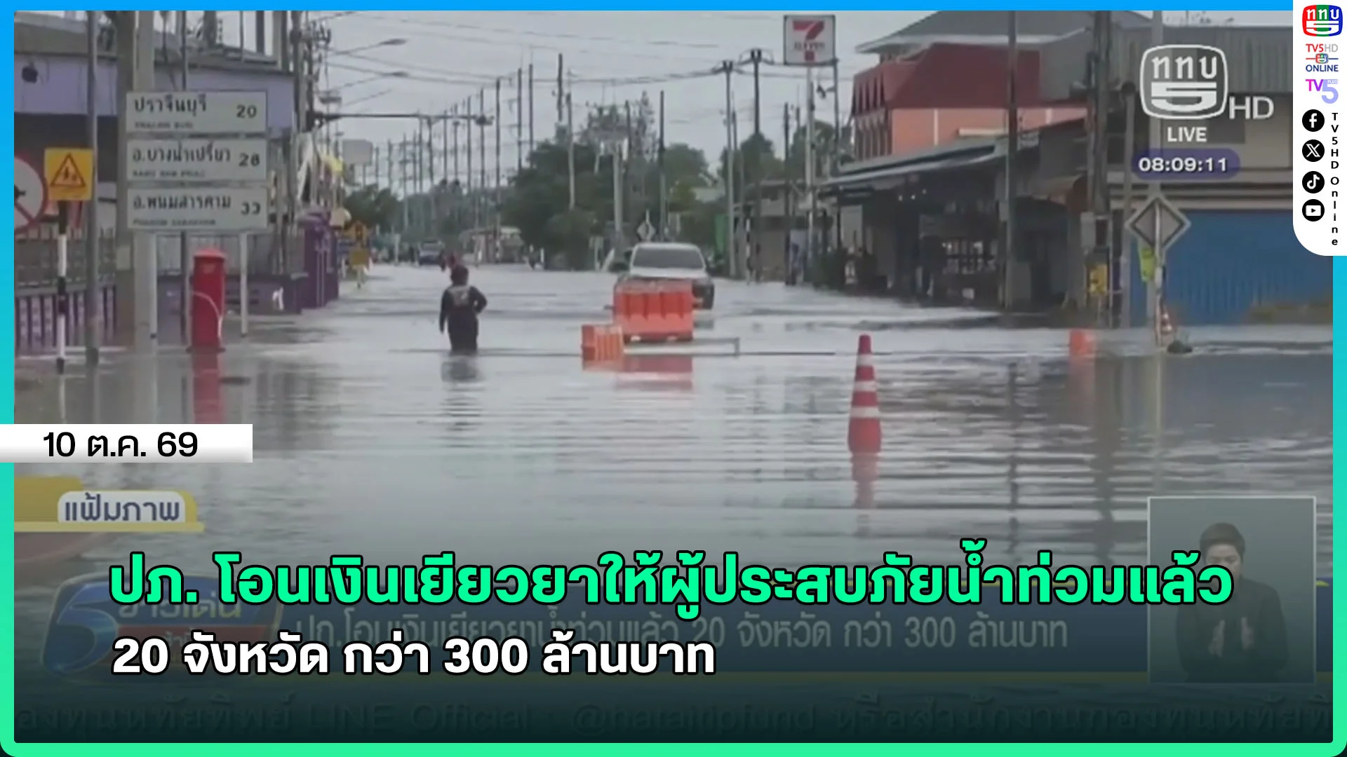 ปภ. โอนเงินเยียวยาให้ผู้ประสบภัยน้ำท่วมแล้ว 20 จังหวัด กว่า 300 ล้านบาท