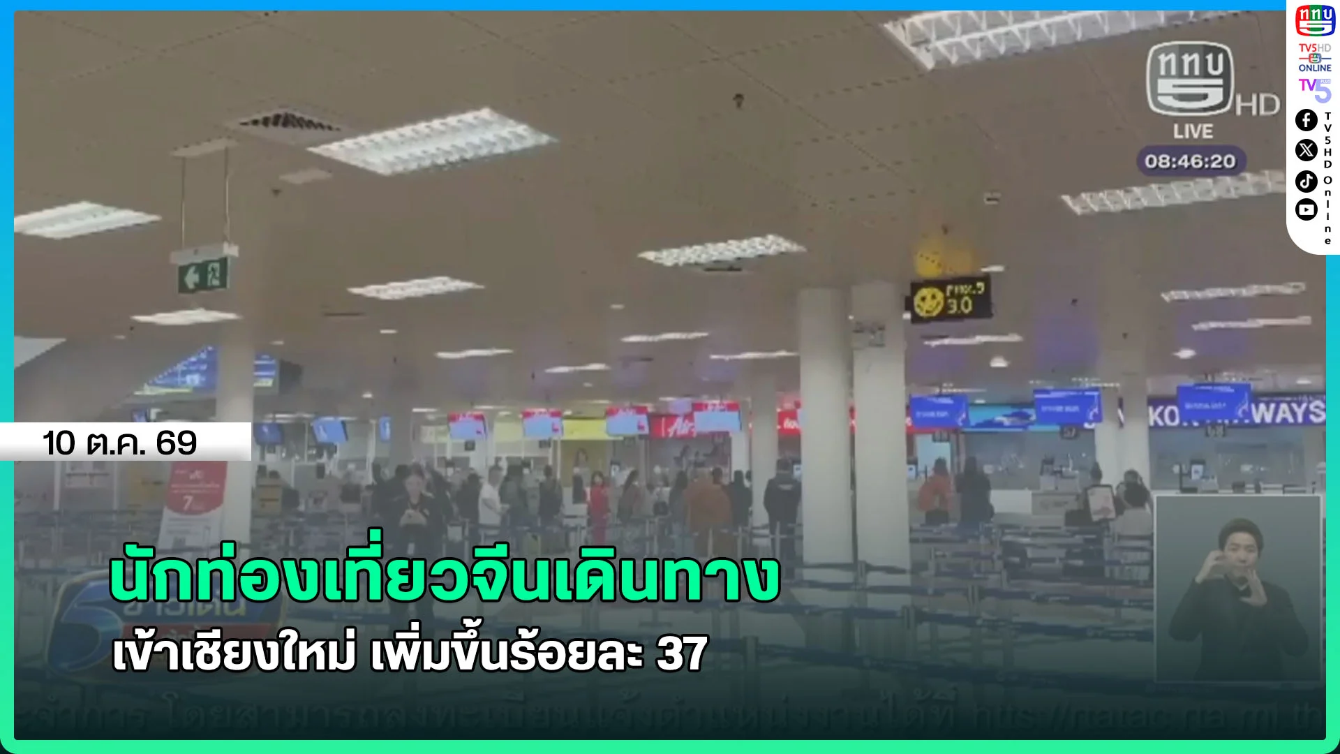 นักท่องเที่ยวจีนเดินทาง เข้าเชียงใหม่ เพิ่มขึ้นร้อยละ 37