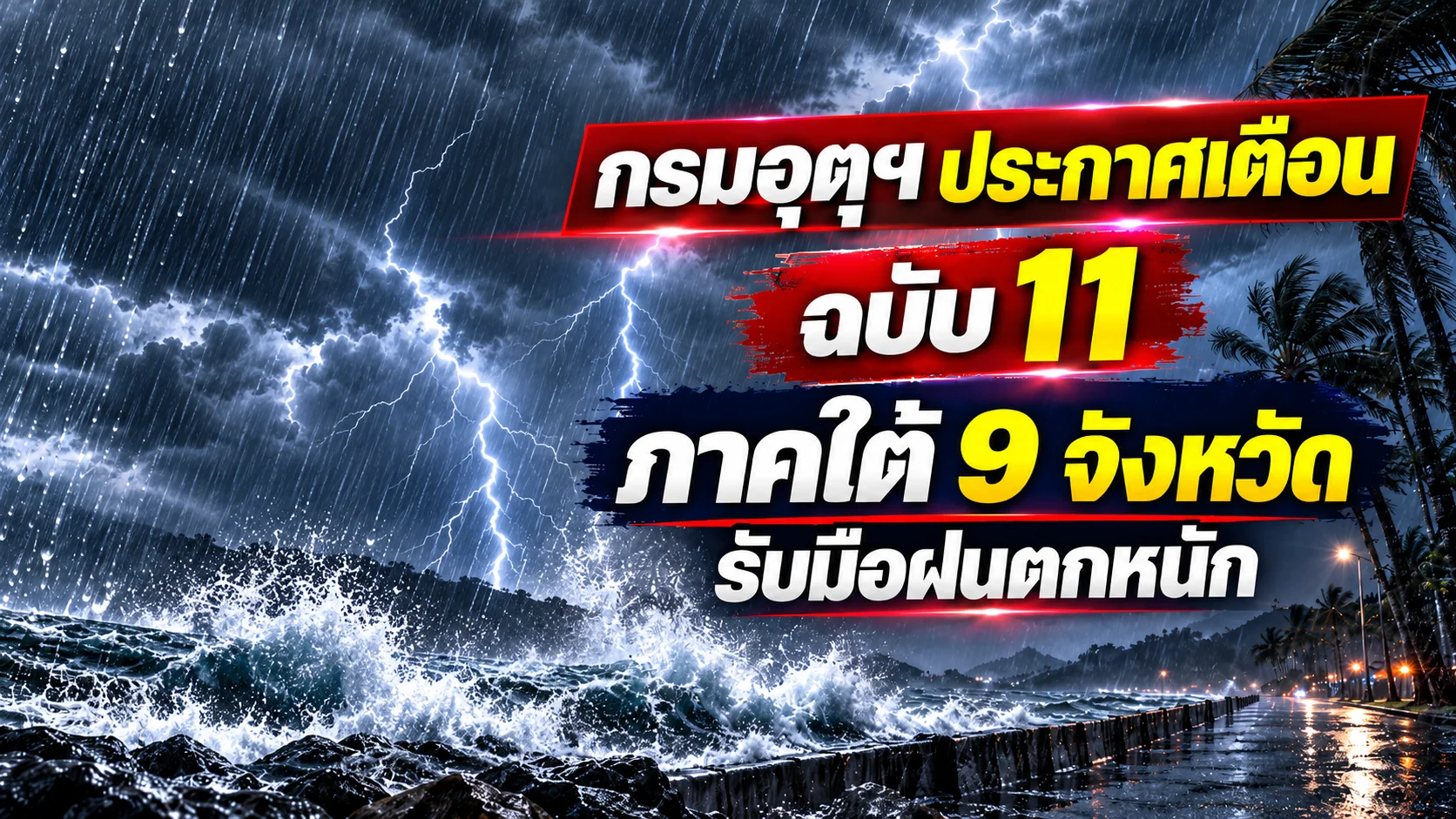 กรมอุตุฯ ประกาศเตือน ฉบับ11 ภาคใต้ 9จังหวัด รับมือฝนตกหนัก